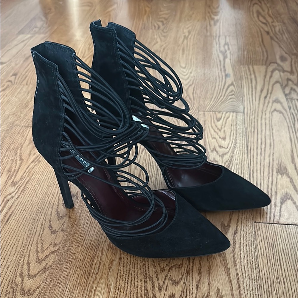 BCBG Black Stiletto Heels with Strappy Design